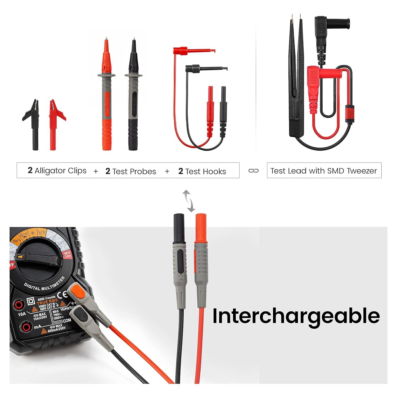 Electrical Lead Kit for Fluke & INNOVA Multimeters, 48″ with Clips