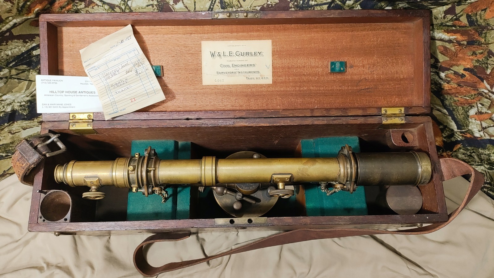 Early 1900’s W&LE Gurley 21” Brass Surveyor Wye Level Transit with Wooden Case