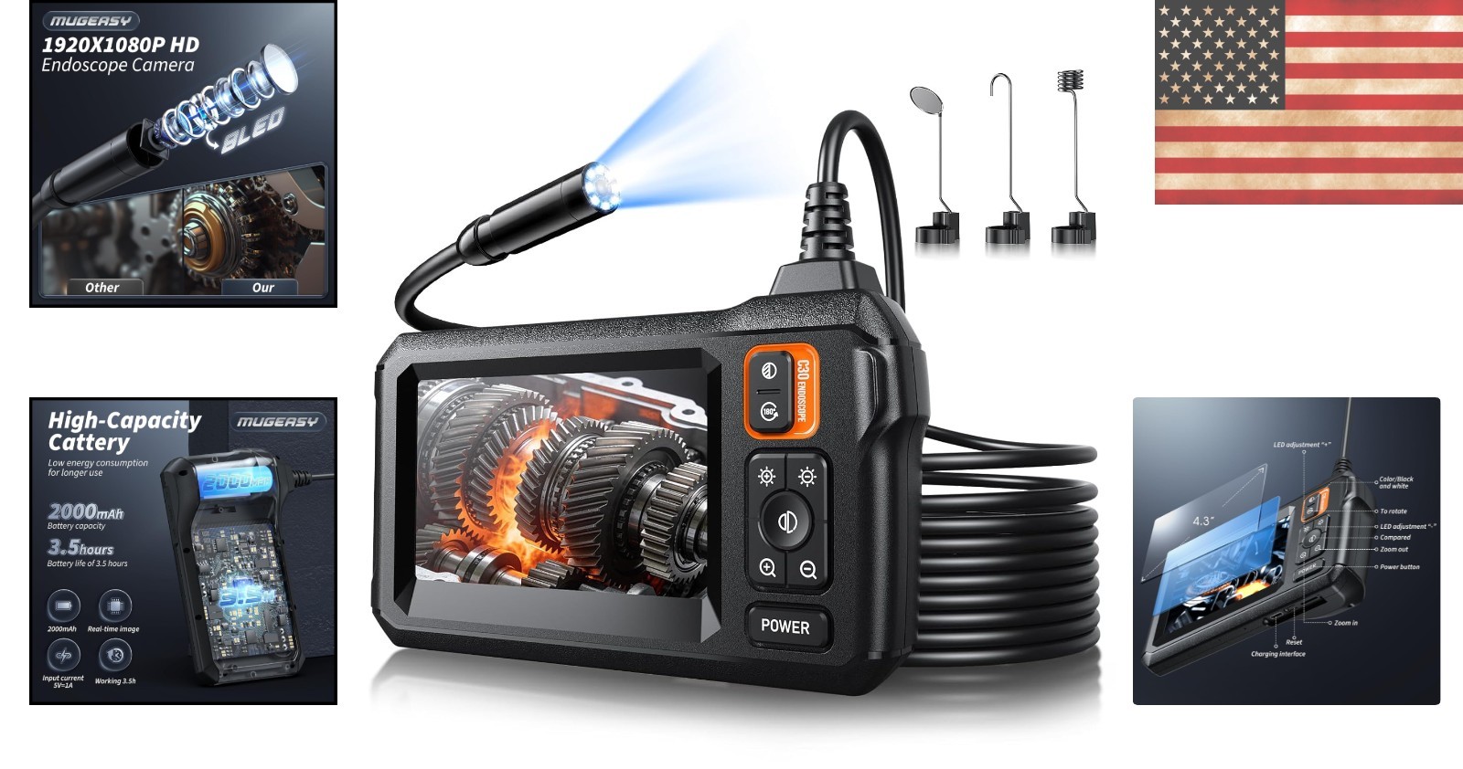 8 LED Inspection Borescope with 4.3-Inch Display – Perfect for Pipes and More
