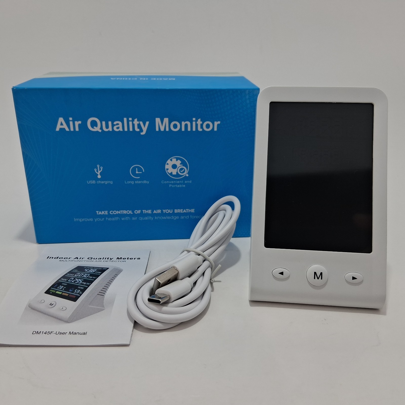 12-in-1 Indoor Air Quality Monitor -Air Qaulity Meter For Home,USB Charging. New