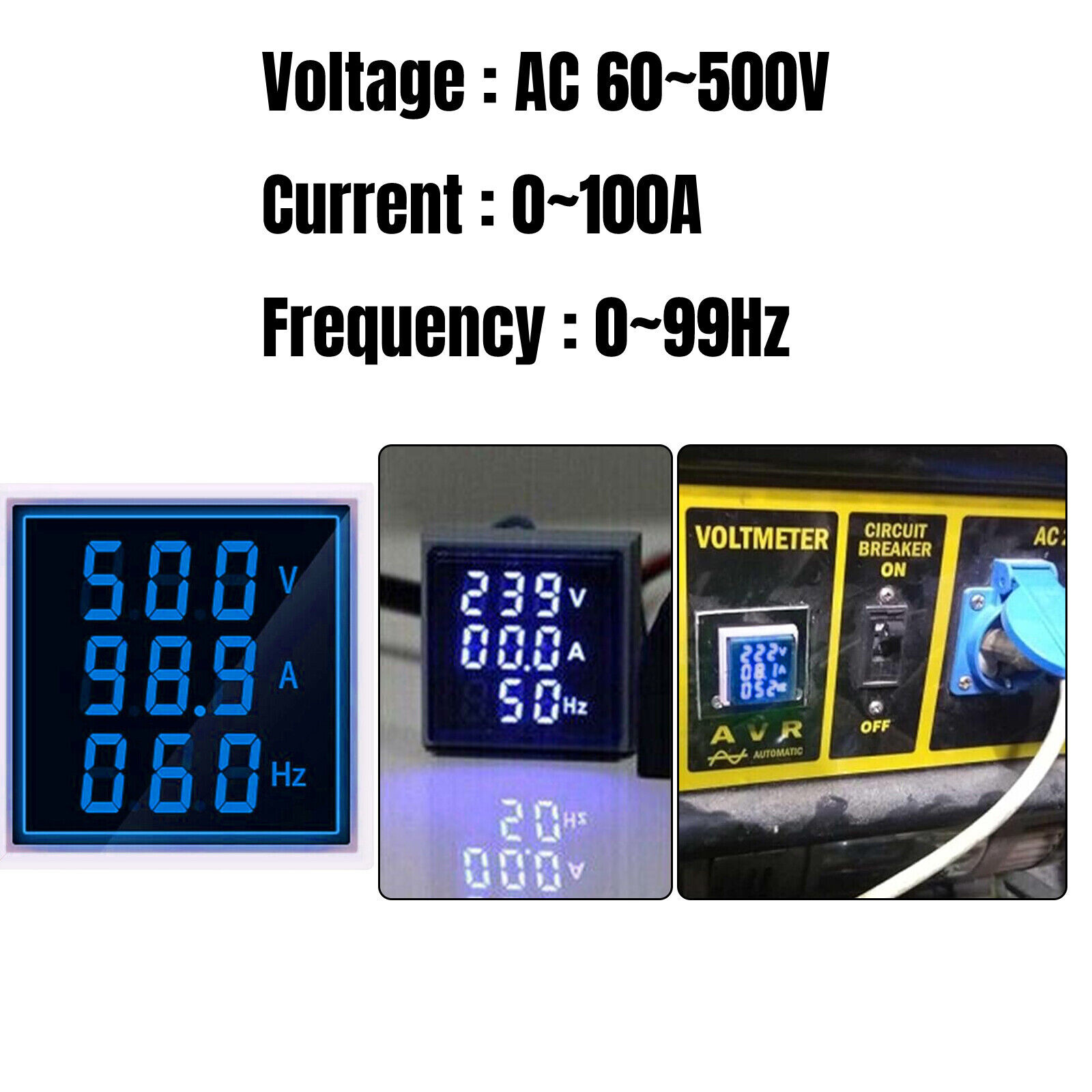 10pcs AC 60-500V 0-100A 22mm 3 in 1 Voltmeter Ammeter LED Digital Volt/AMP Meter