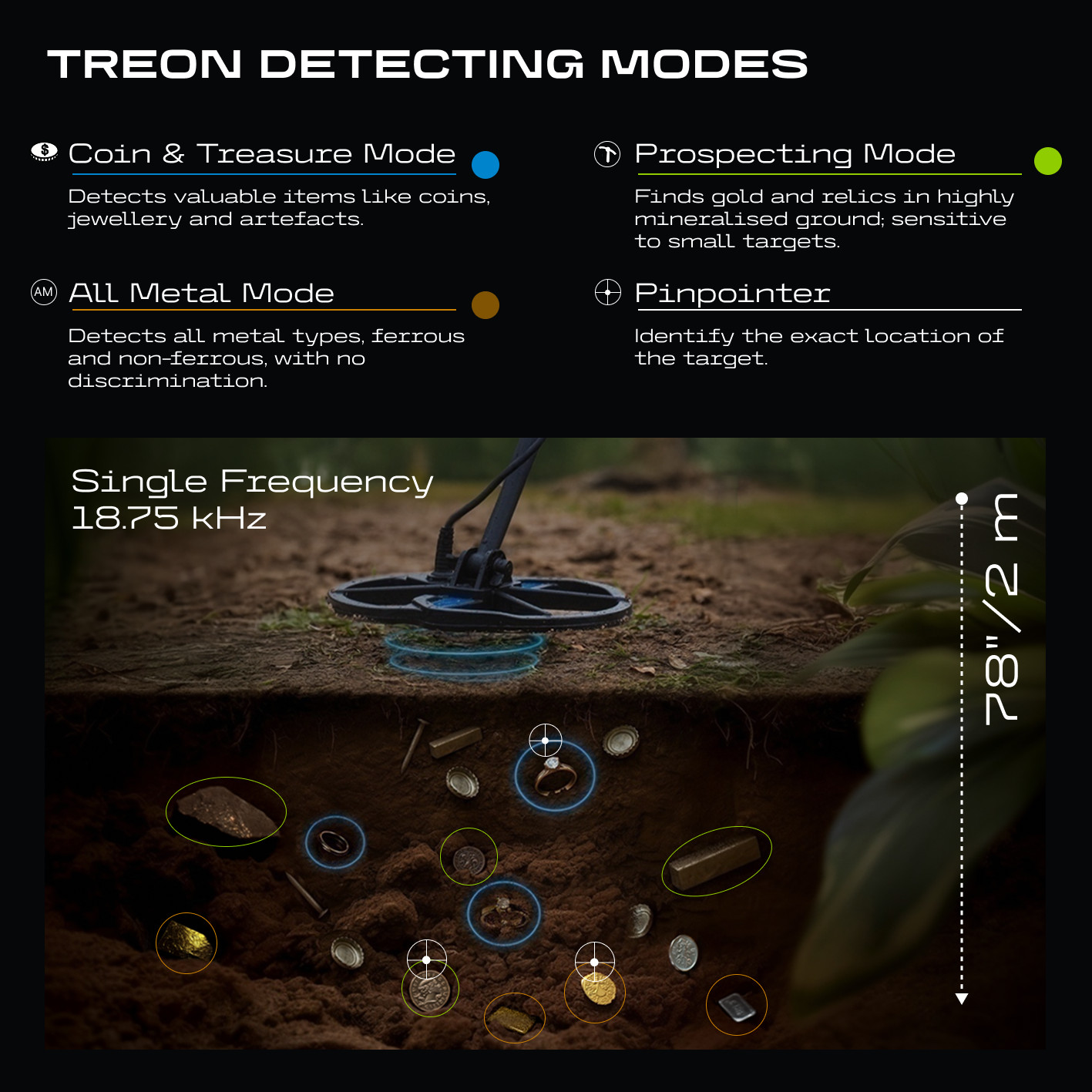 CKG Professional Metal Detector TREON for Adults, Frequency 18.75 kHz