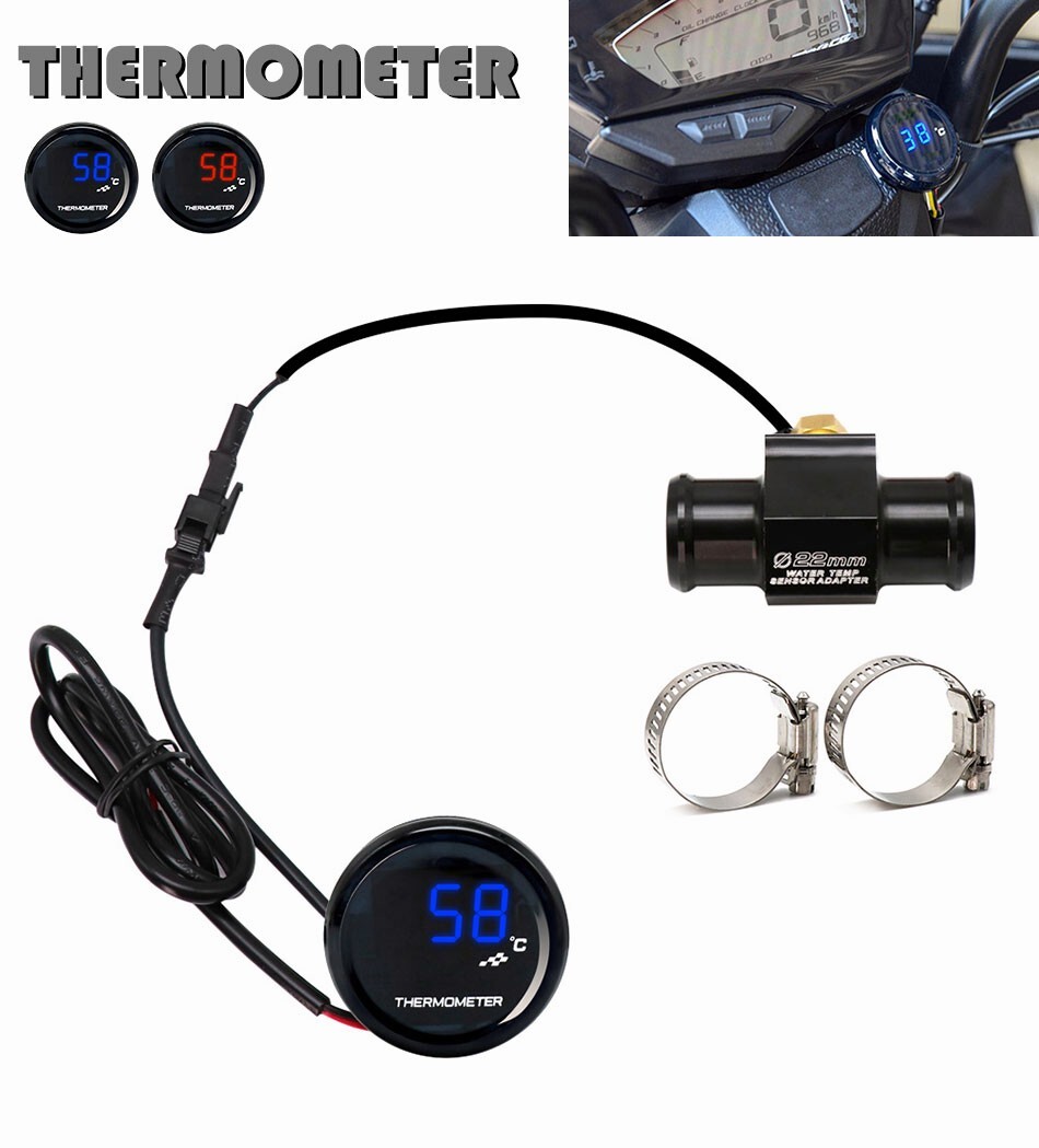 22mm Red/Blue Water Temp Gauge Digital LED Temperature Motorcycle Auto Meter