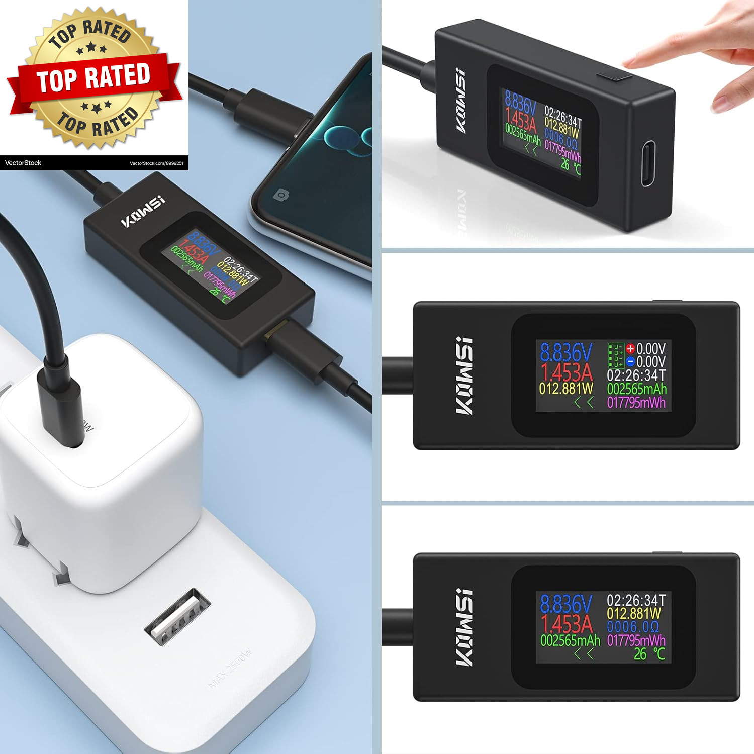 USB C Tester Power Meter 4-30V 0-6.5A Digital Multimeter, Type C Voltage
