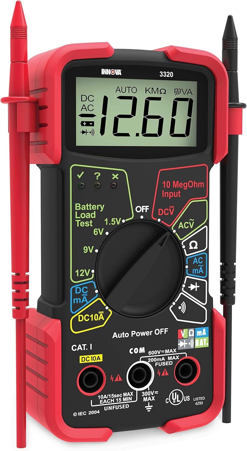 INNOVA 3320 Auto-Ranging Digital Multimeter, Red & Black &