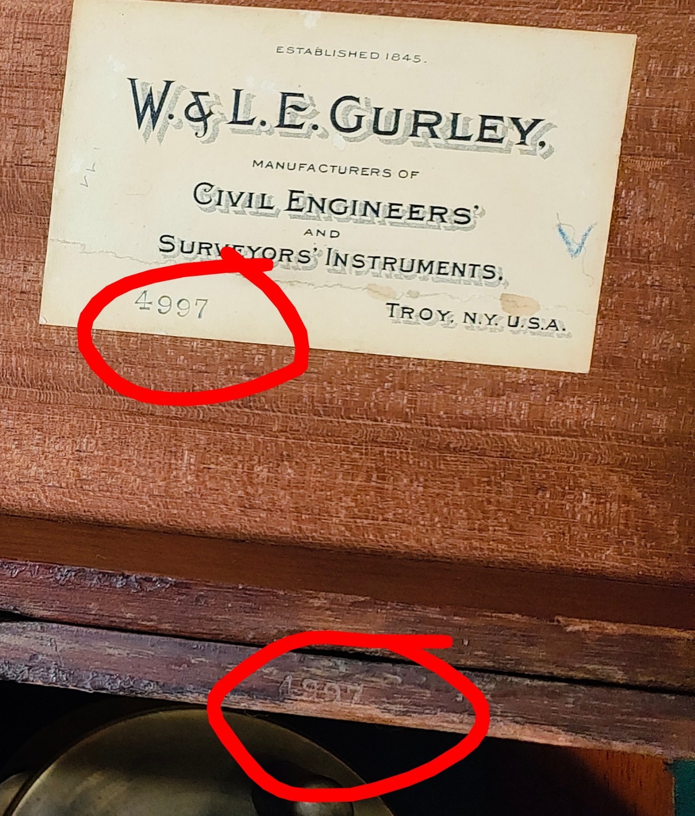 Early 1900’s W&LE Gurley 21” Brass Surveyor Wye Level Transit with Wooden Case