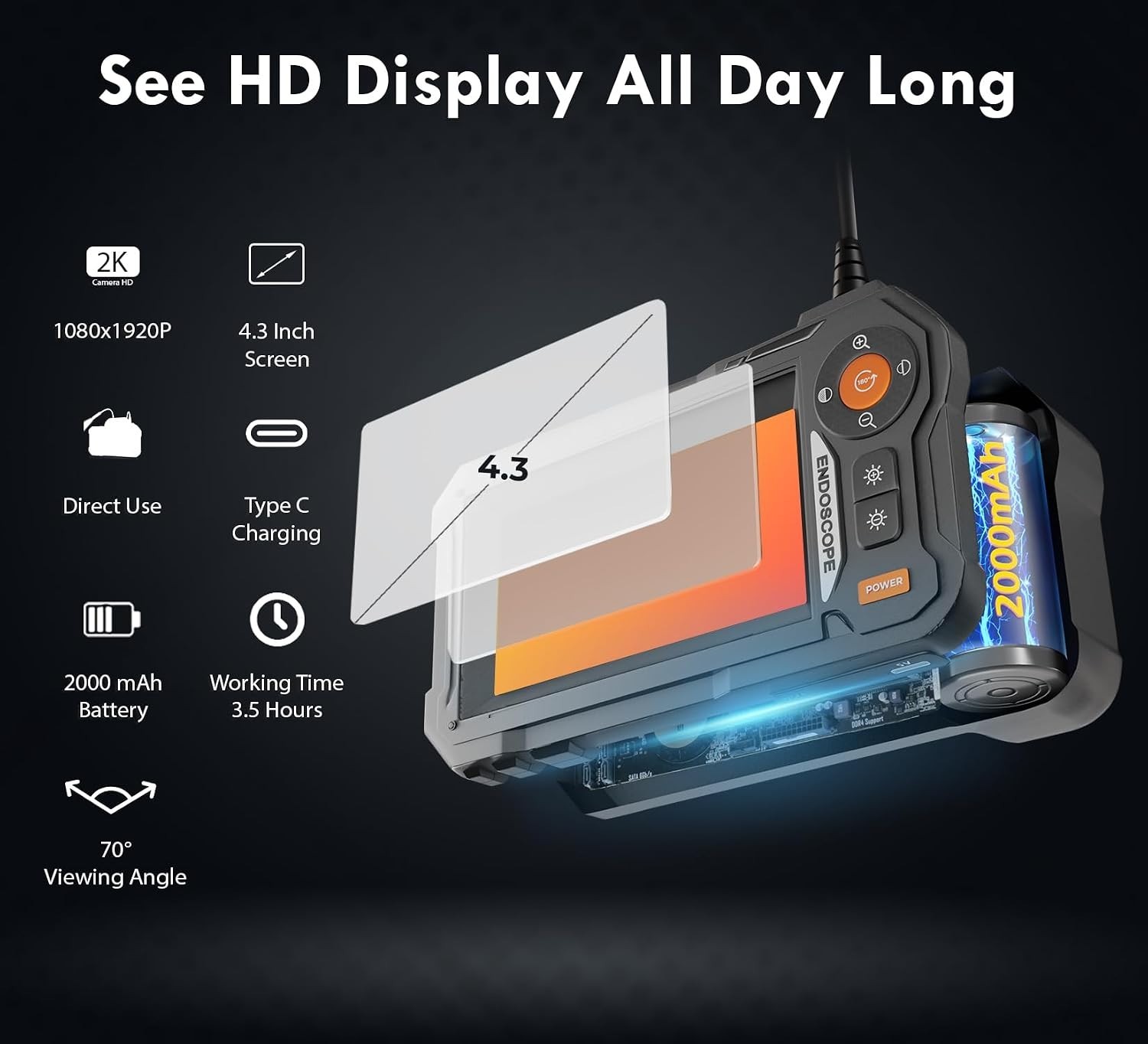 Endoscope Camera with Light, 4.3″ IPS Screen, 16.4 Ft Semi-Rigid Borescope C…