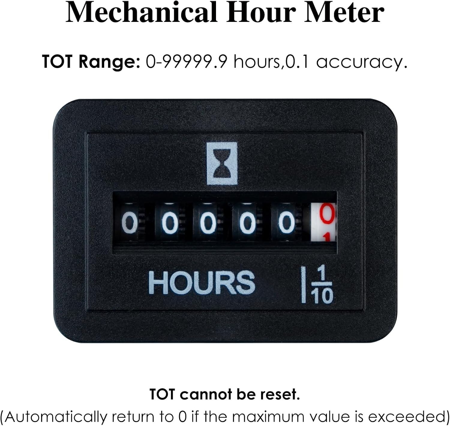 Durable Rectangular Hour Meter – No Battery Required, 0.1 Accuracy, Easy Install