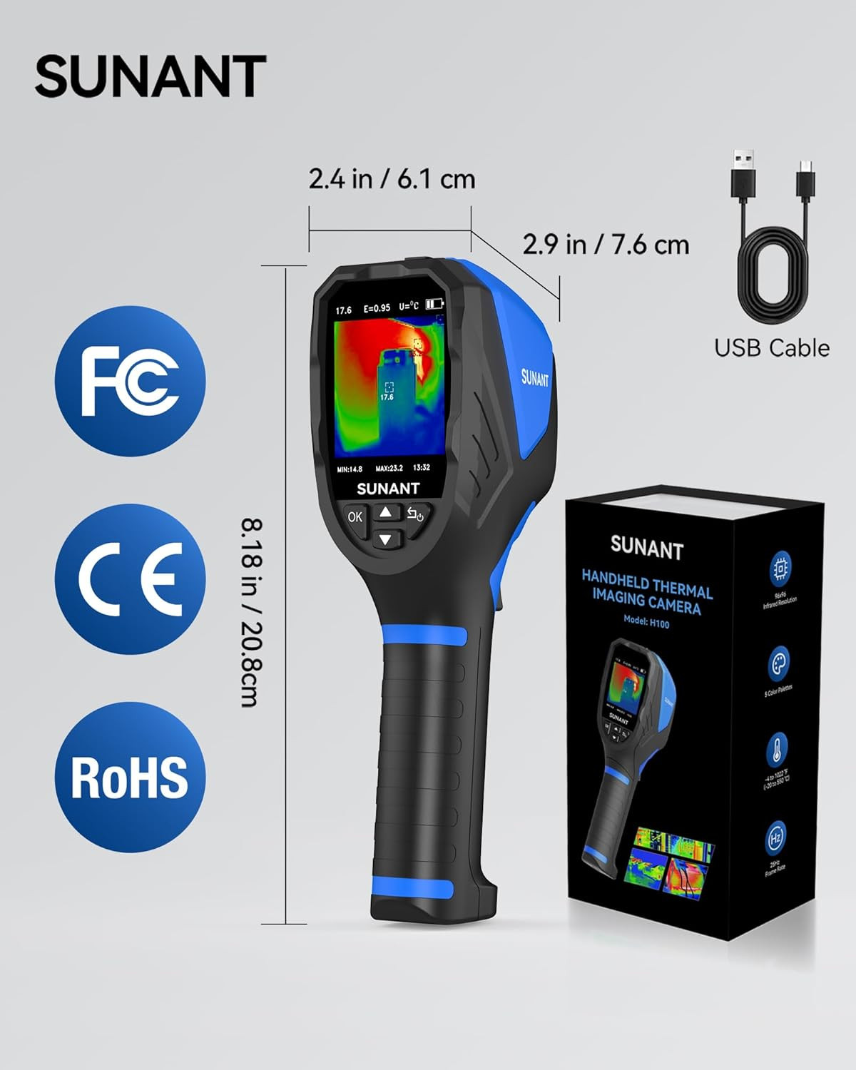 Mini Handheld Thermal Imaging Camera, 240X240 TISR, 25Hz Infrared Camera, -4°F t