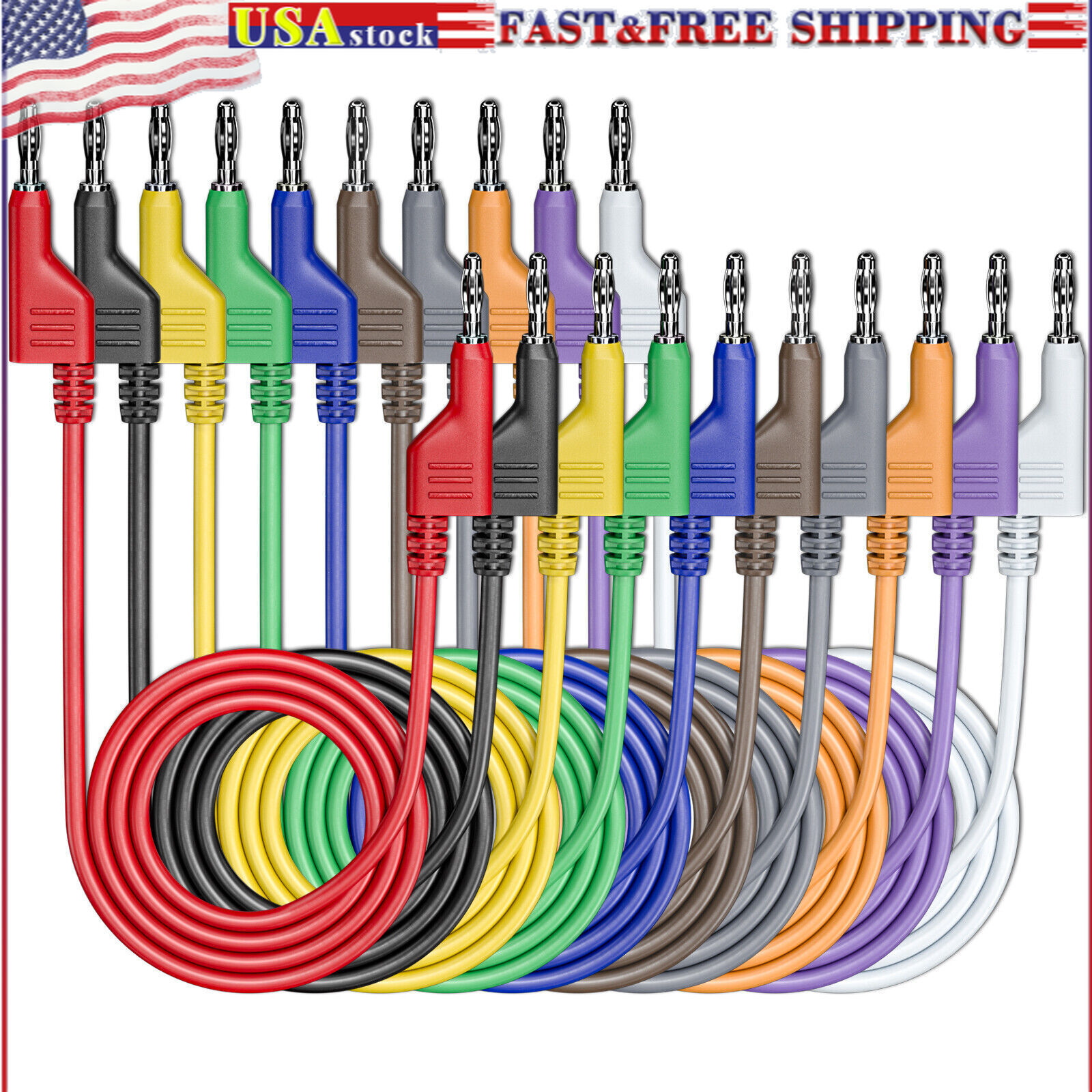 10PCS Stackable Banana to Banana Plug Test Leads Soft Electrical Test Cable Wire