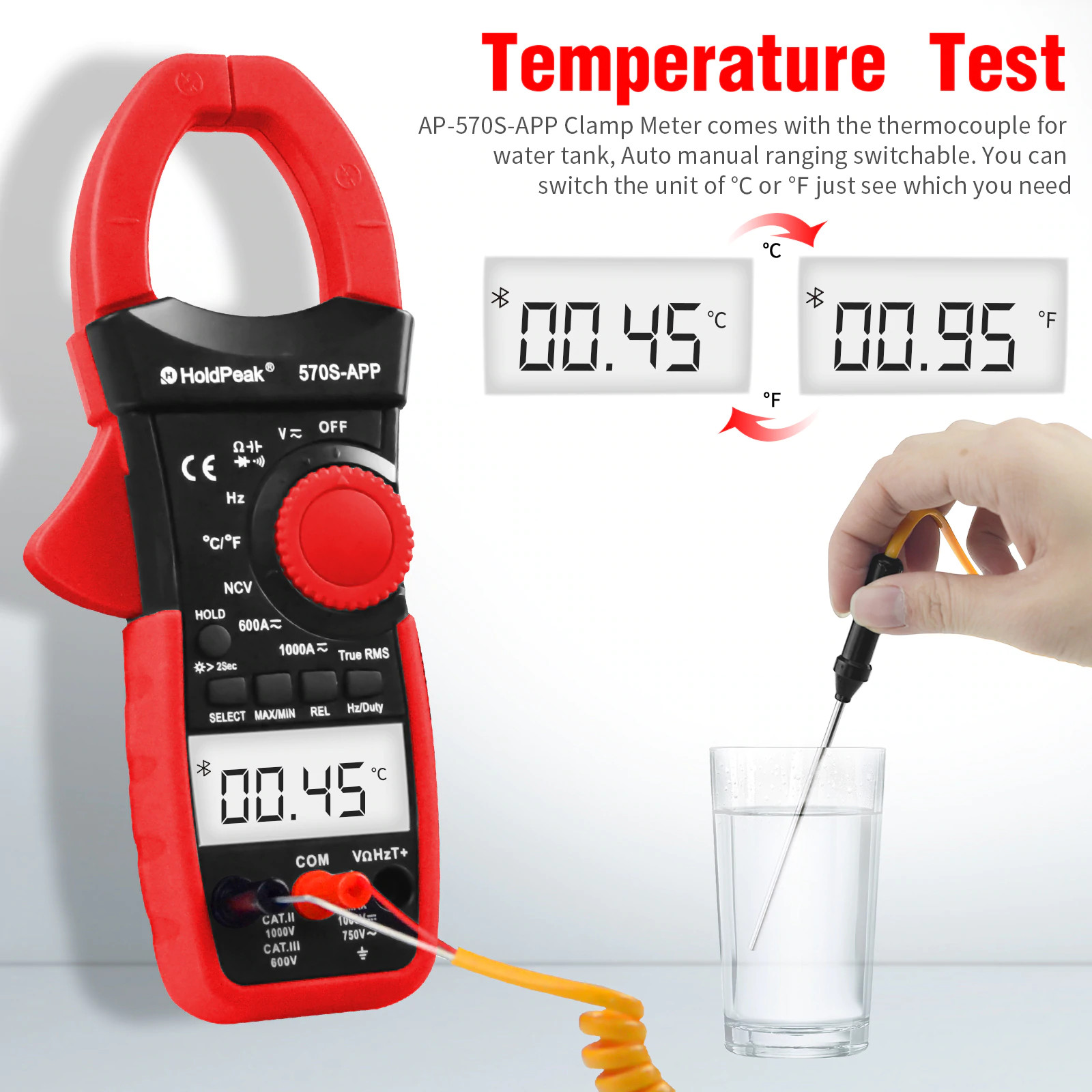 HOLDPEAK Digital Clamp Meter 6000 Count Multimeter with Auto Range,AC/DC Voltage
