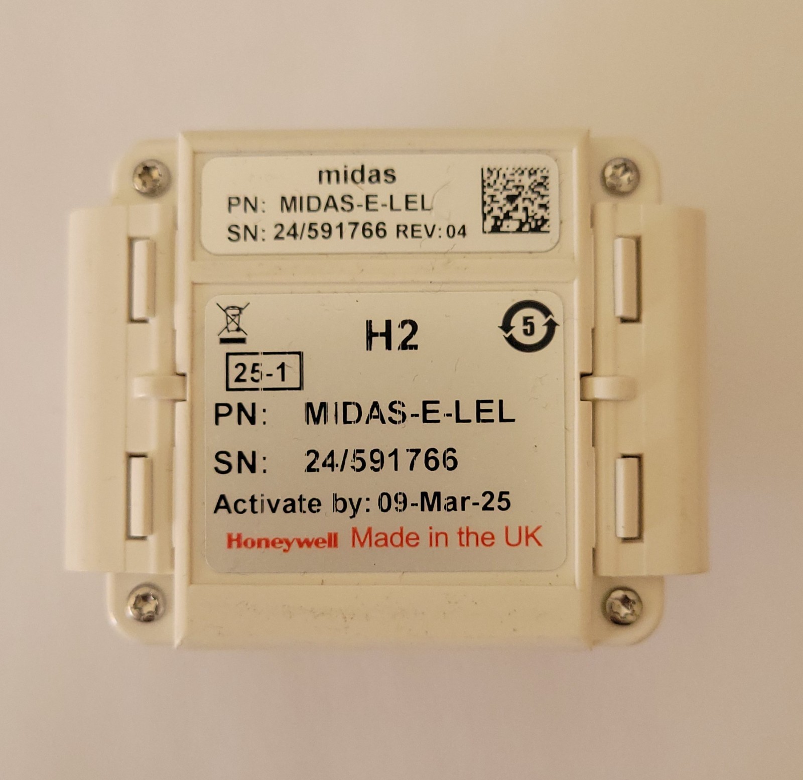 Honeywell H2 MIDAS-E-LEL Gas Detector Sensor Cartridge, 4 Years Remaining