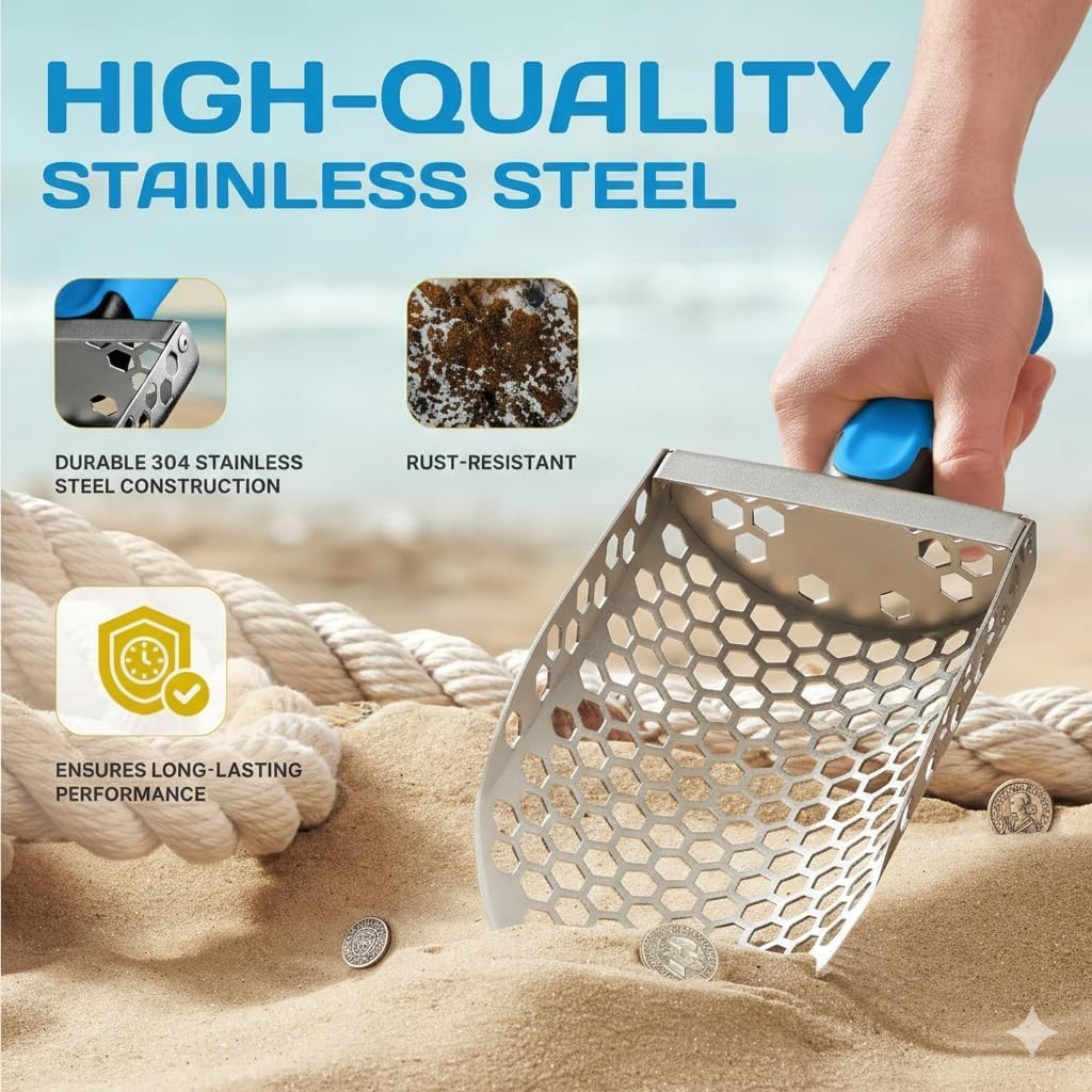 CKG Hand Sand Scoop for Metal Detecting with Ergonomic Blue Handle
