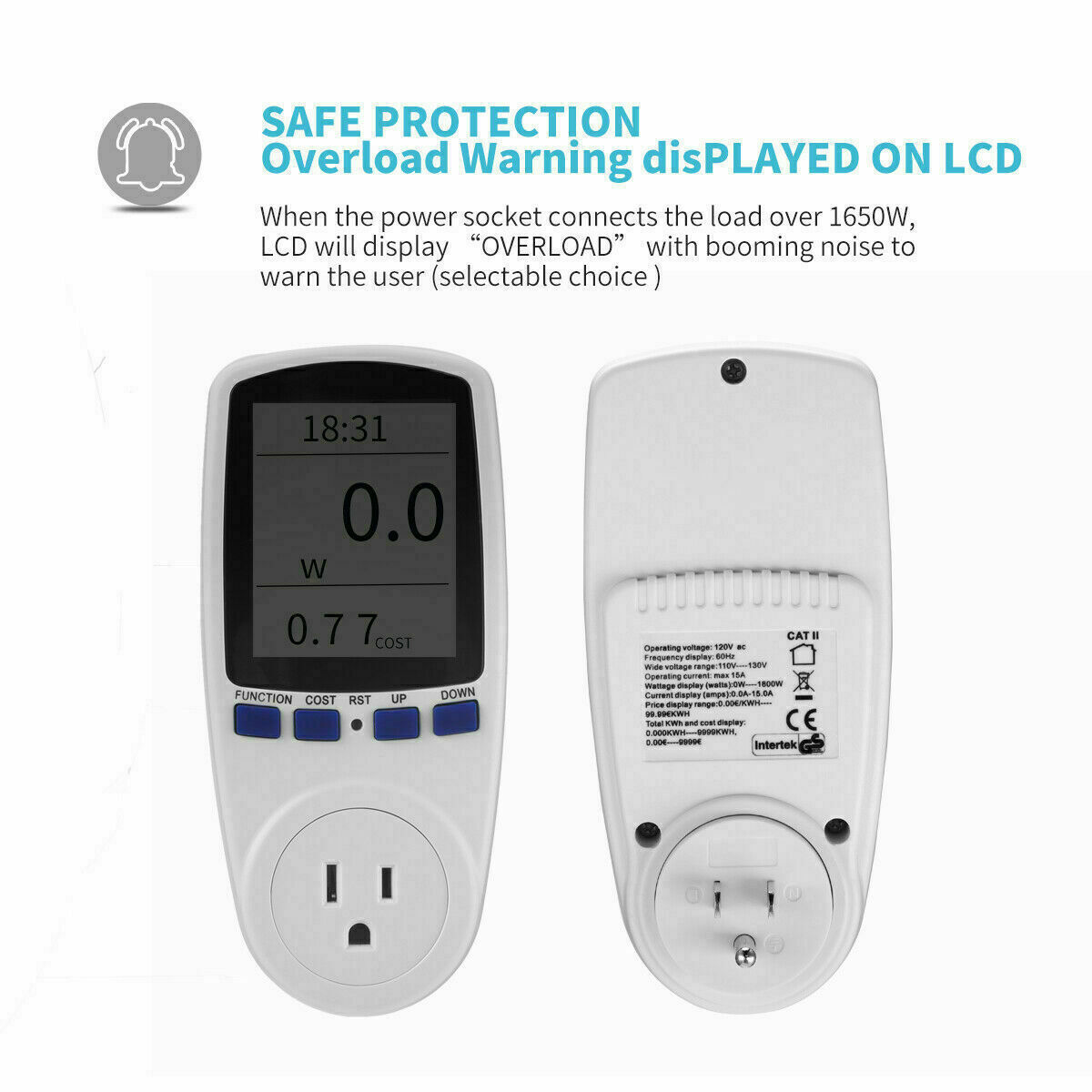 LCD Power Meter Plug Consumption Electricity Usage Energy Watt Amps Volt Monitor