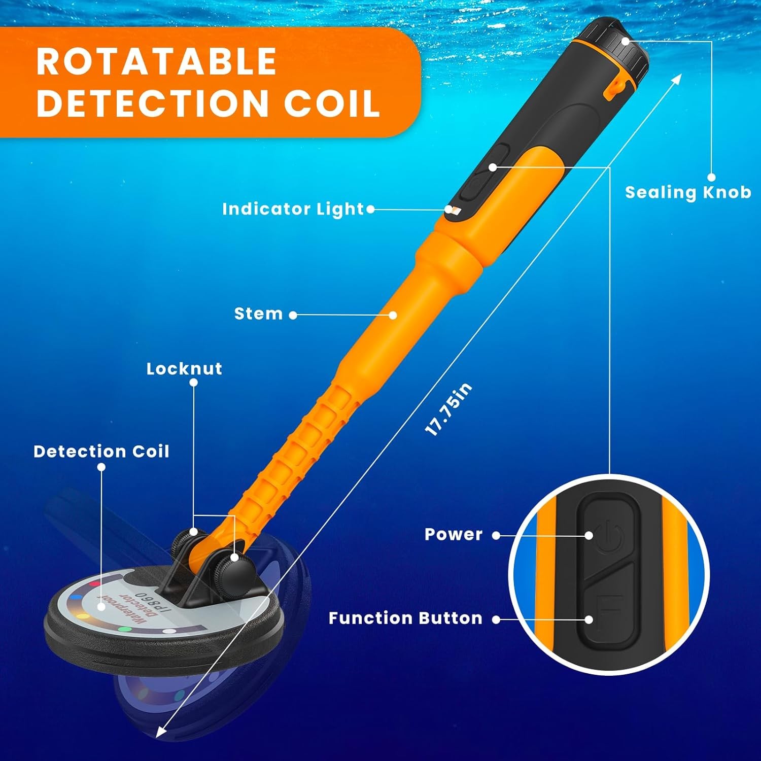Professional Underwater Metal Detector with IP68 Waterproof Rating, 1600Mah Rech
