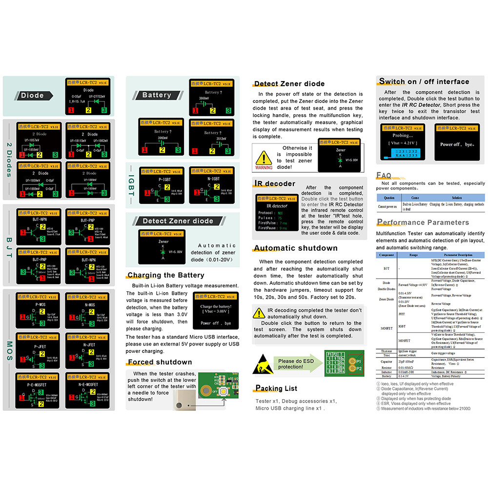 LCR-TC2 Upgraded Version of High Precision Transistor Tester V3.1E English&Cable