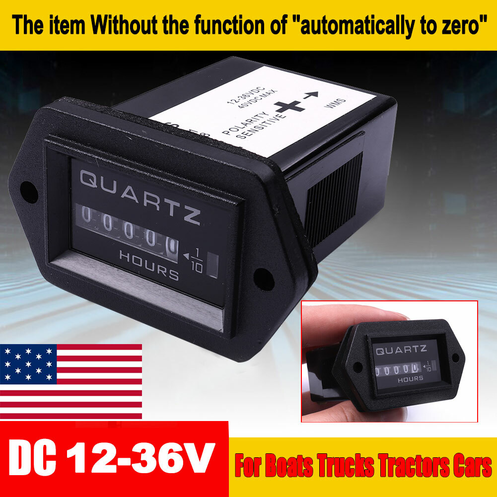 DC 12-36V Truck Tech Rectangular Hour Meter Timer Tool Gauges for Boat Car Truck