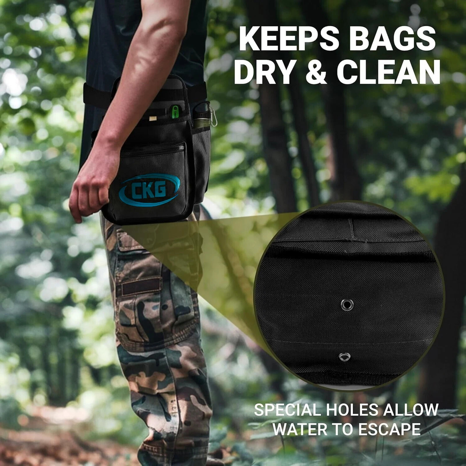 CKG Metal Detecting Finds Bag Waist Digger Tools Bag for Pinpointer, Black