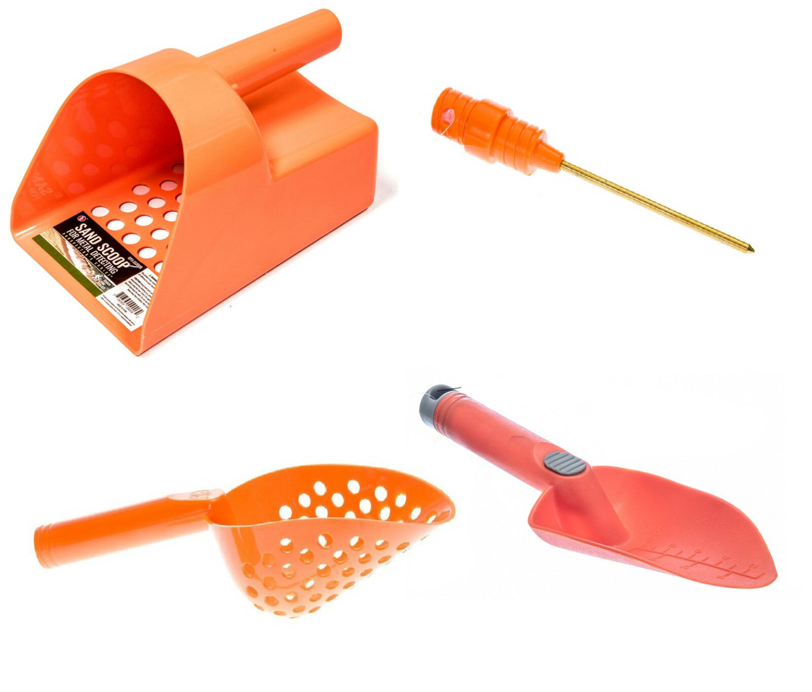 Metal Detecting Detector Tool Kit ORANGE Sand Sifter Hand Trowel Scoop + Probe