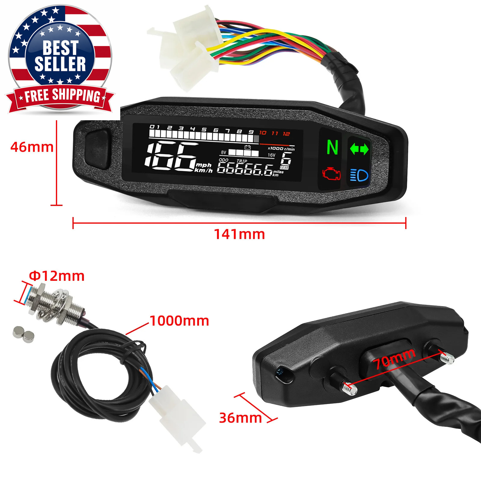 AD Motorcycle Digital Dash Universal GPS Speedometer KM/H with Turn Signal Light
