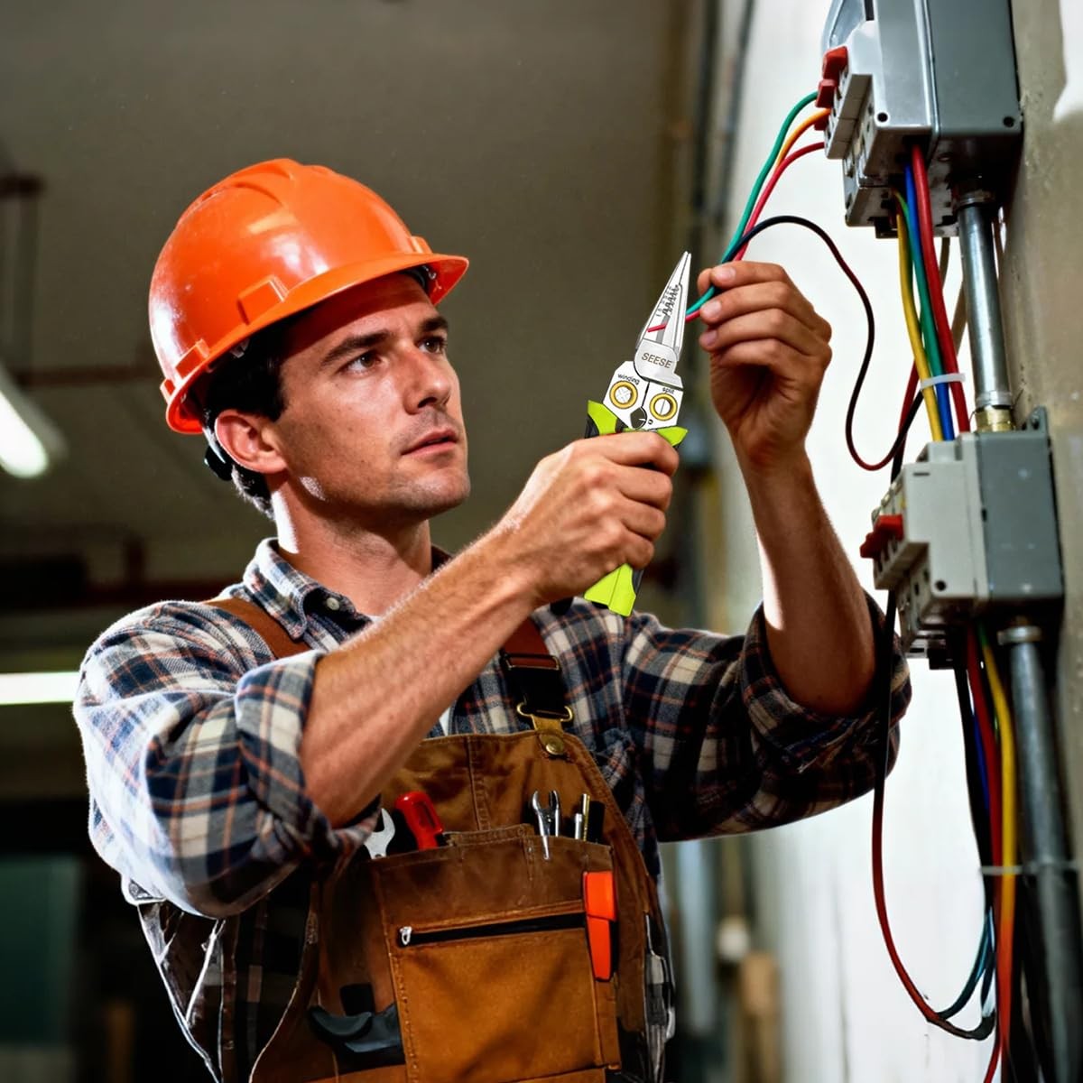 SEESE 8-in-1 Wire Stripper for Electrician: Needle Nose Pliers with Green