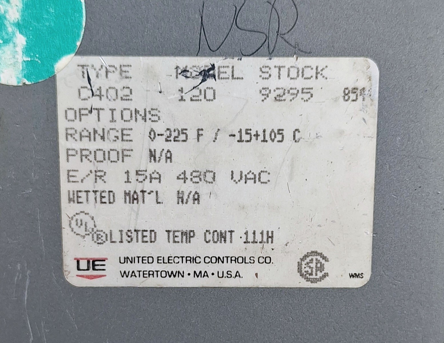 United Electric C402 / 120 Pressure Switch C402-120