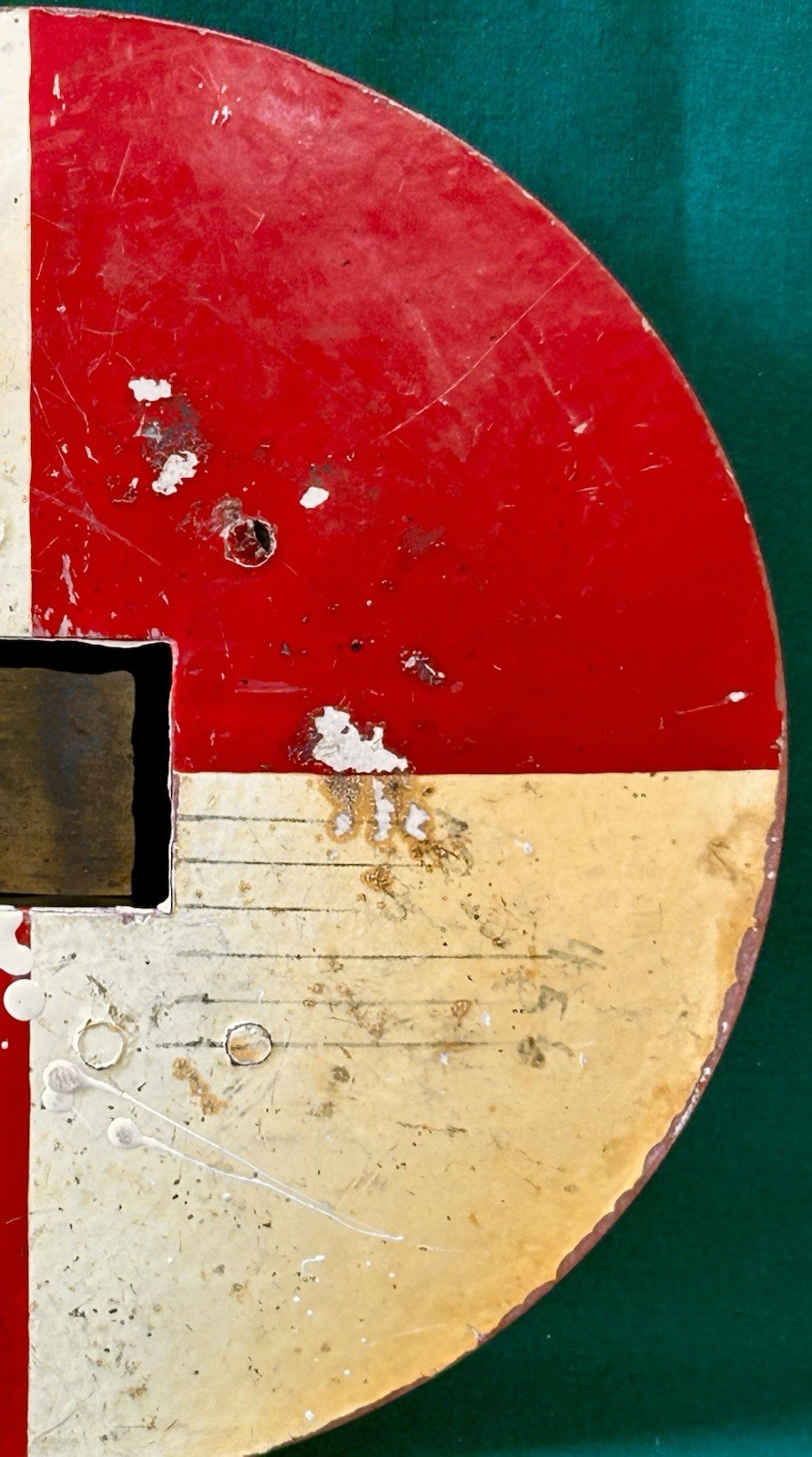 Surveyor’s Target Marker Red Yellow Paint Wood Chicago Steel Tape, Berger Vtg 8″