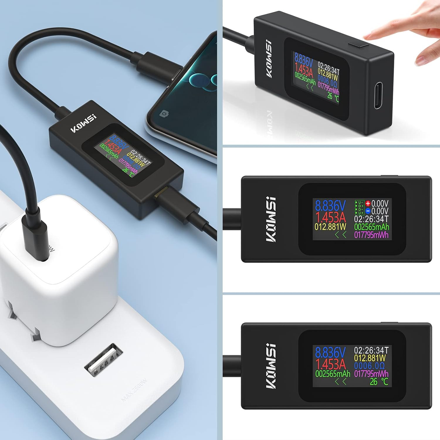 USB C Tester Power Meter 4-30V 0-6.5A Digital Multimeter, Type C Voltage and Cur