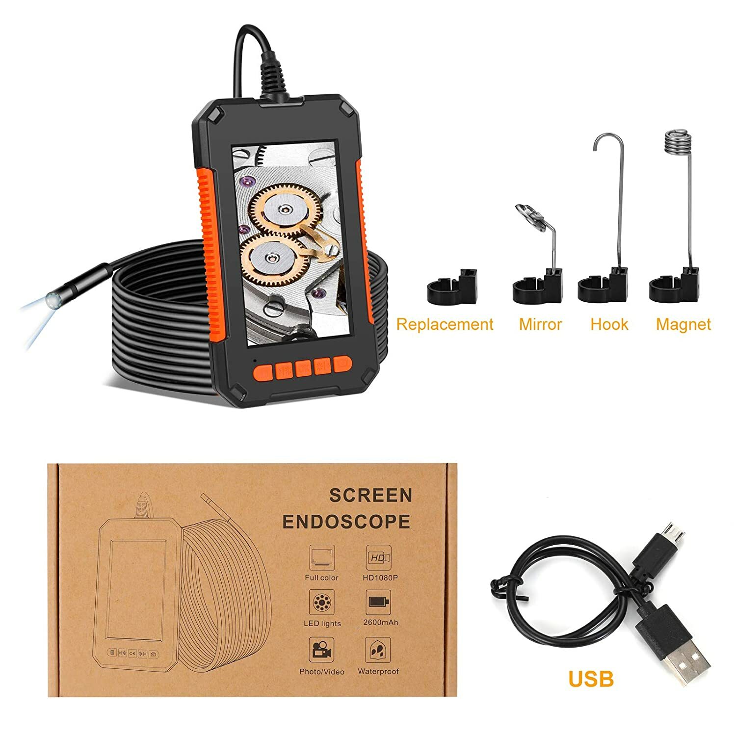 Precise Industrial Endoscope HD Camera 1080P 4.3″ Screen Borescope Inspection US