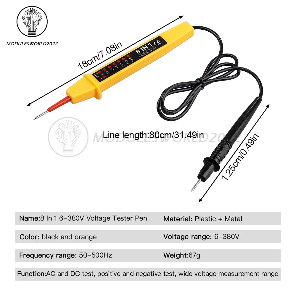 8-In-1 Car Electric Voltage Tester Detector A380 Polarity Test Pen AC DC 6V-380V