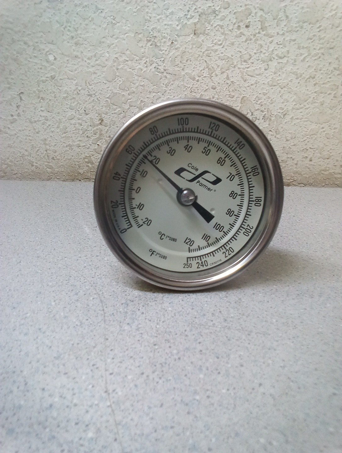 Cole Parmer Dial Thermometer: 0-250F / -20-120C Long Stem