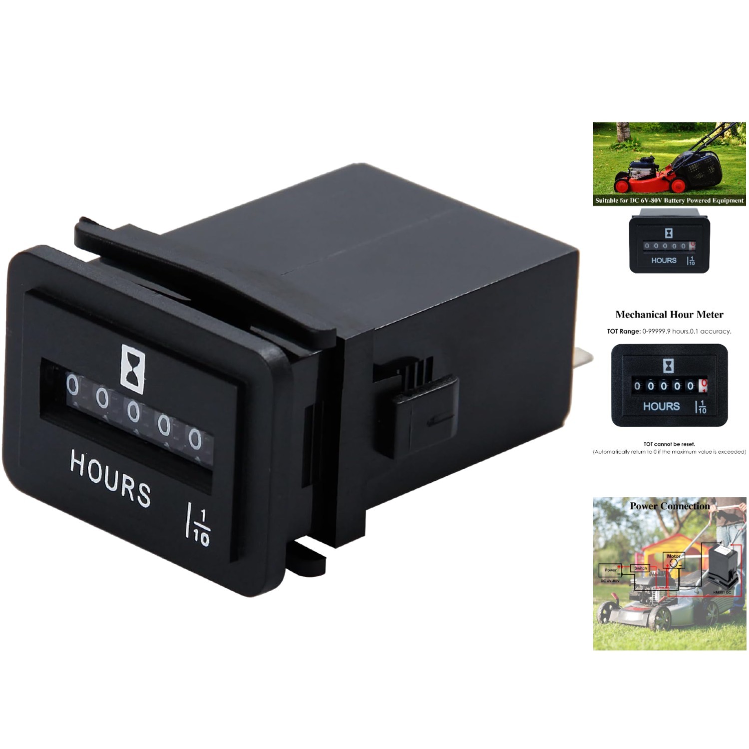Durable Rectangular Hour Meter – No Battery Required, 0.1 Accuracy, Easy Install