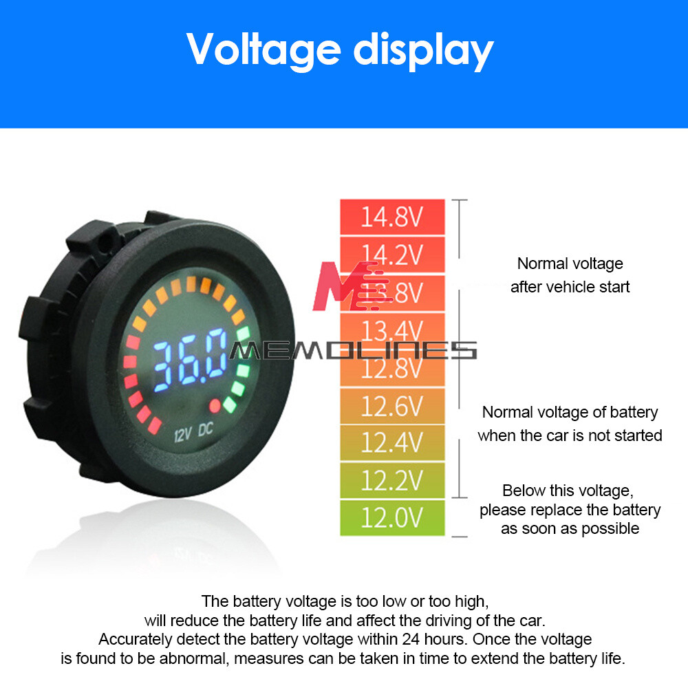 DC12V Color Screen Voltmeter DC LED Digital Display Car Voltage Monitor 5V-36V
