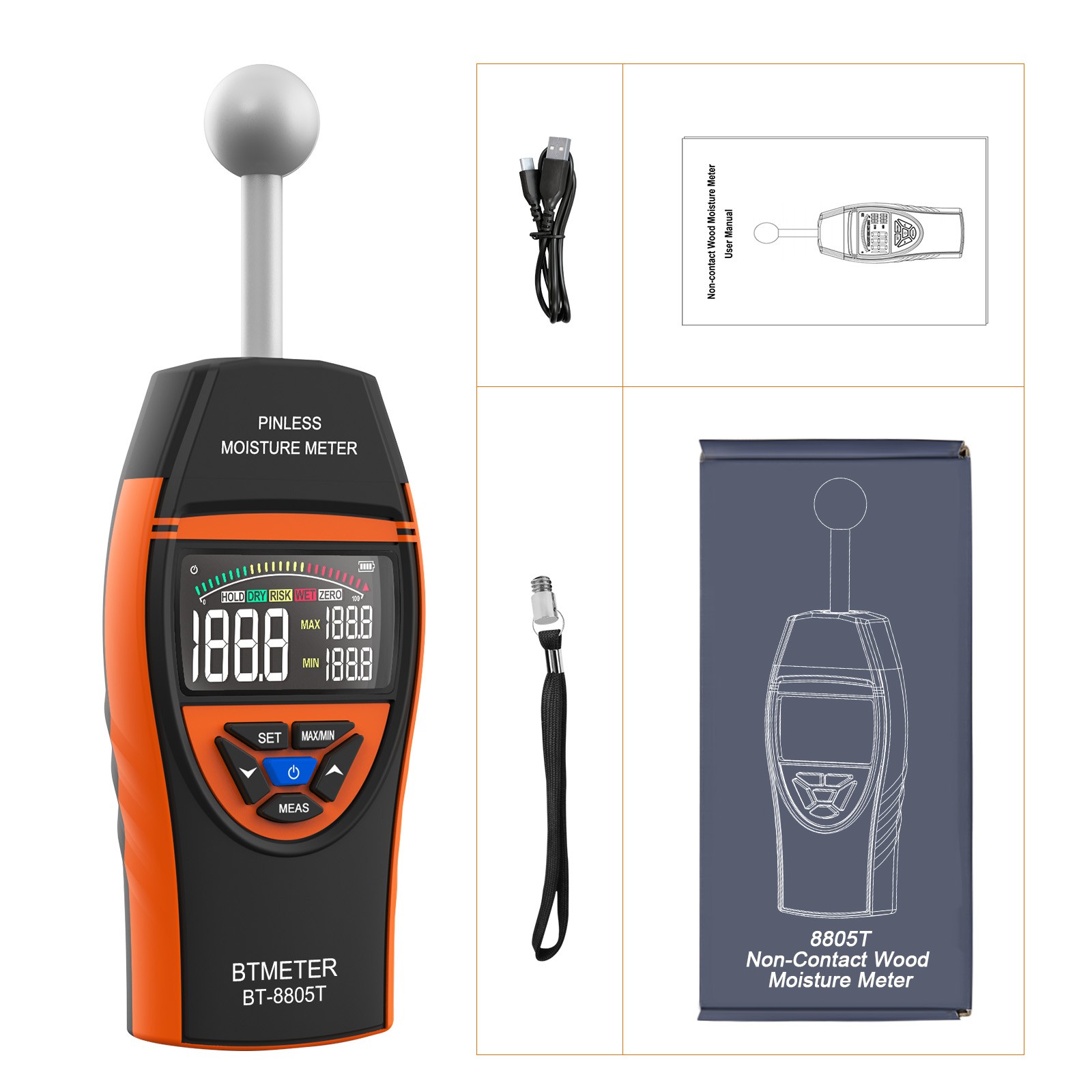 Wood Moisture Meter for Lumber Drywall Pinless Moisture Tester Moisture Sensor