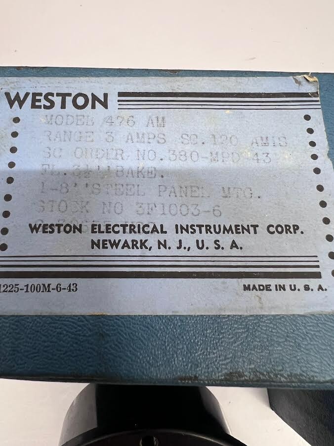 Weston 0-120 A.C. amps Panel Meter Vintage model 476 N.O.S.
