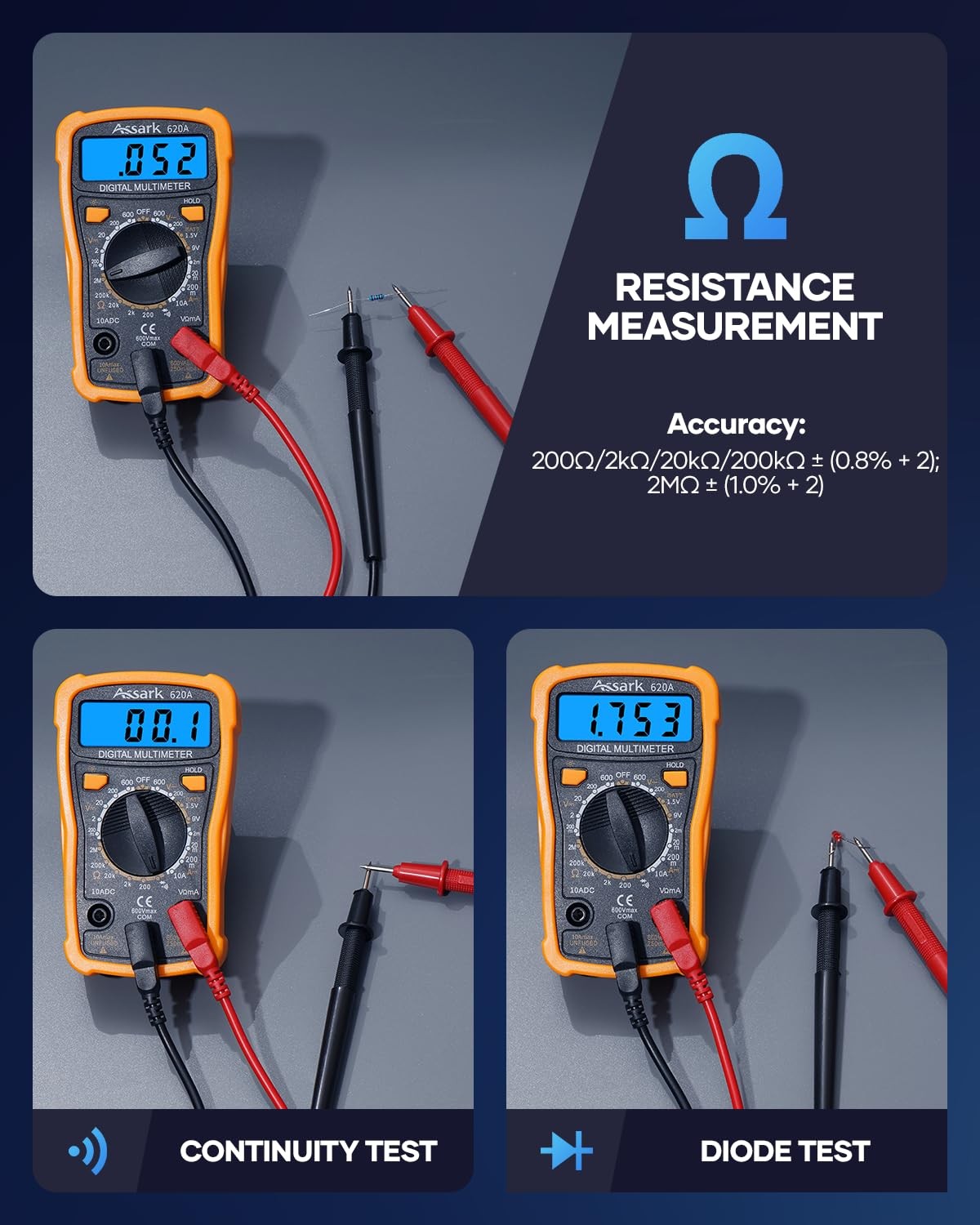 Digital Multimeter 2000 Counts AC DC Volt Current Tester LCD Data Hold