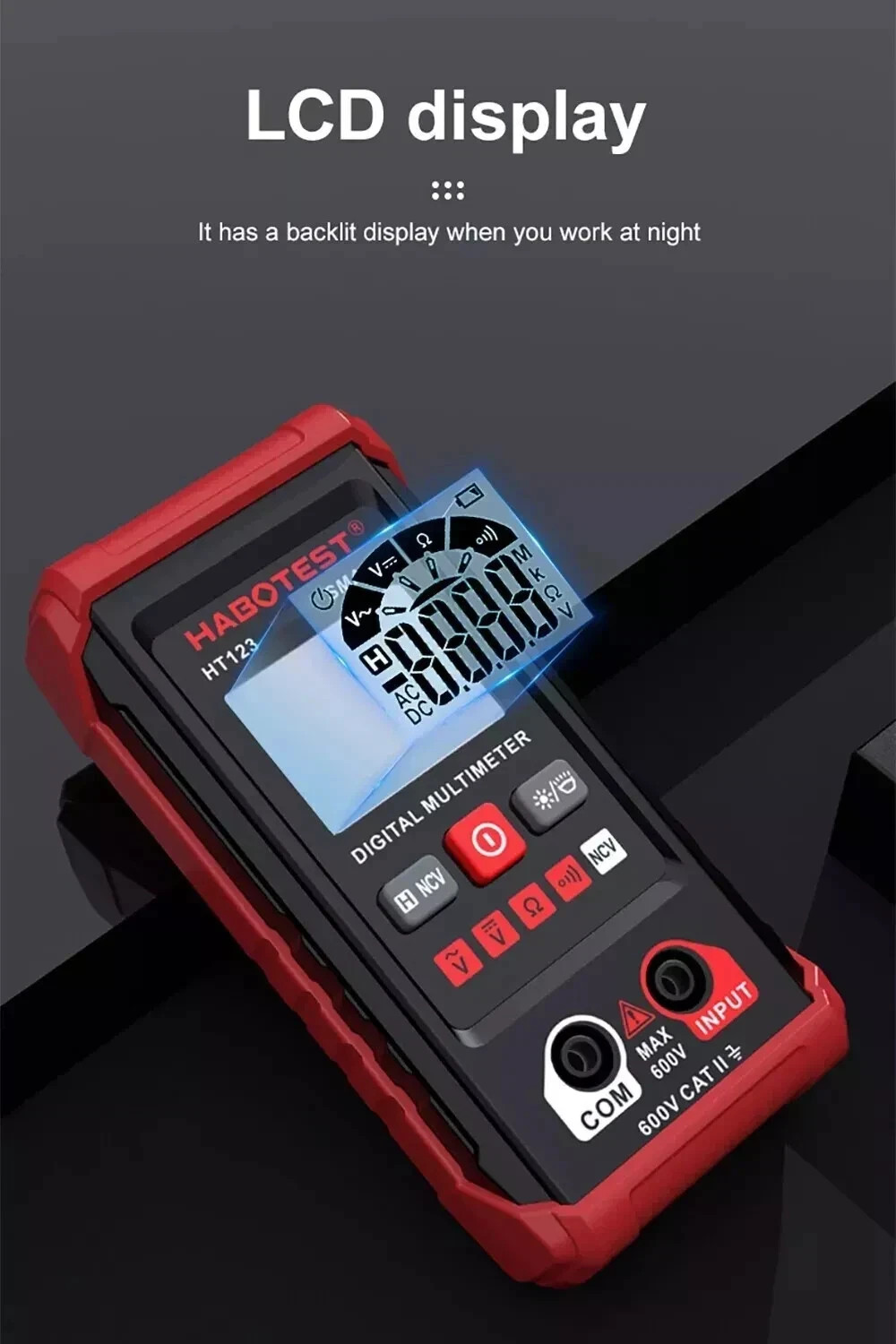 Digital Multimeter LCD Voltmeter Ammeter Ohmmeter Volt AC DC Tester Leads Meter