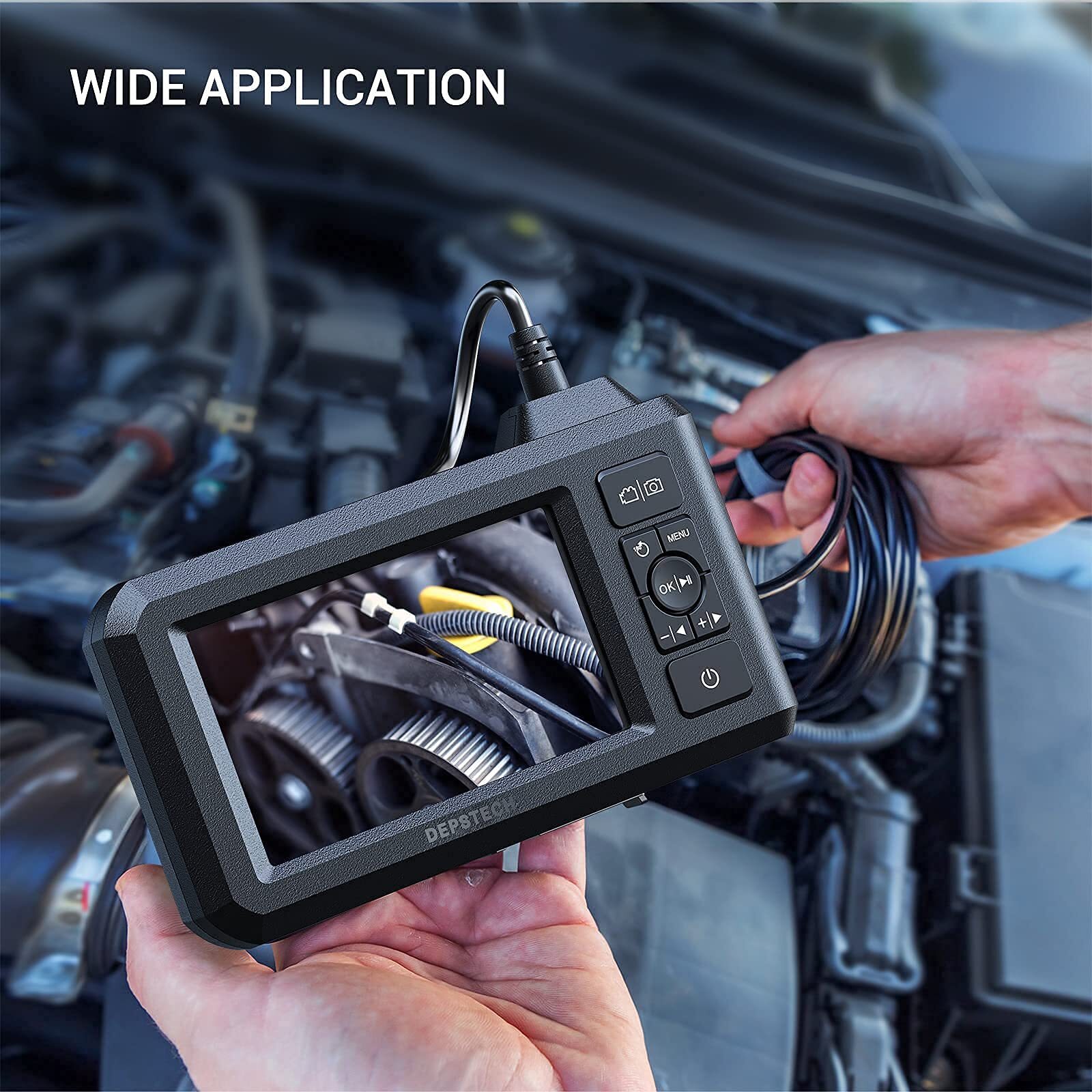 Dual Lens Industrial Endoscope 1080P Waterproof with LCD Screen and LED Lights