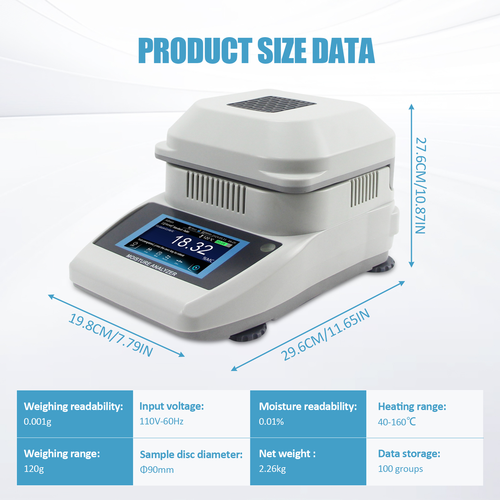 Digital Lab Moisture Halogen Heating Moisture Analyzer Meter Tester 0.001-120g