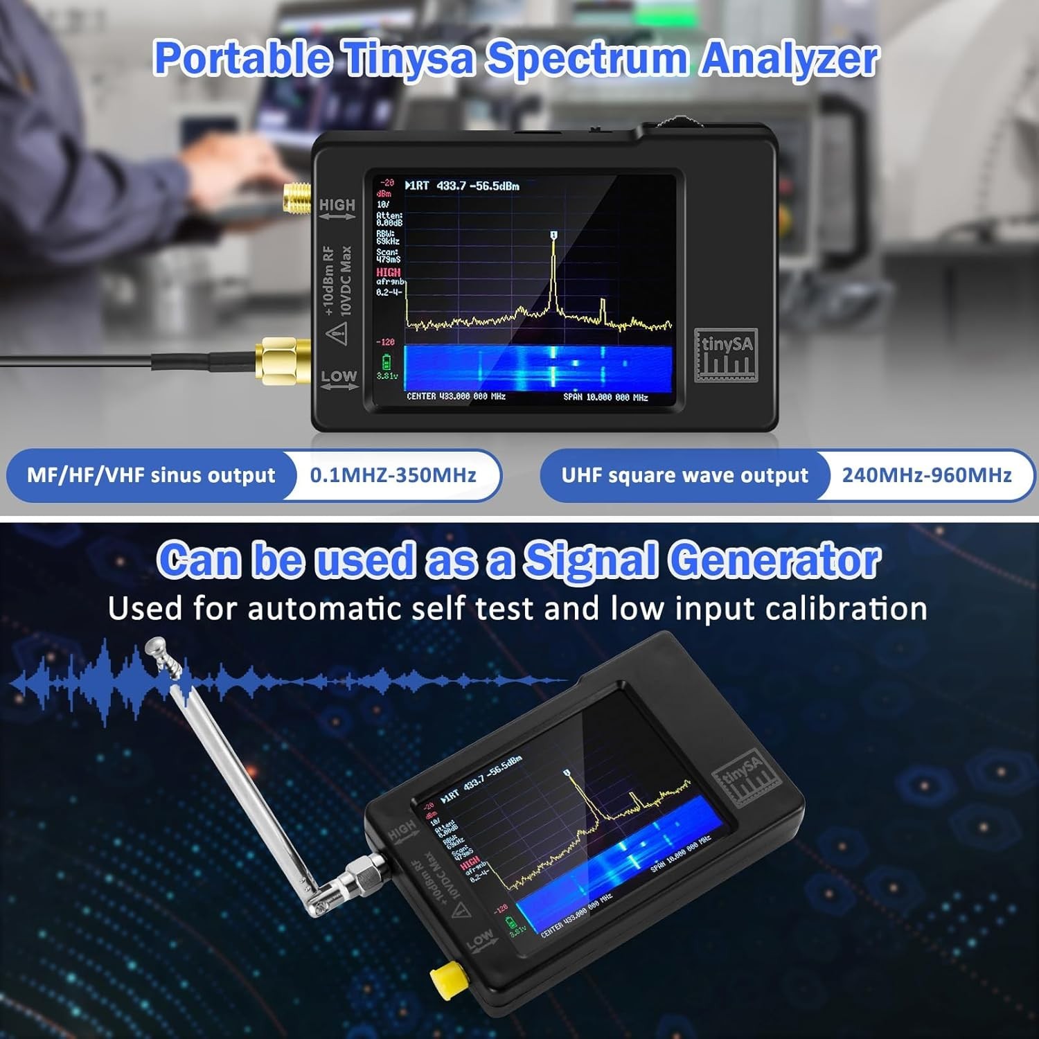 Handheld Frequency Analyzer Signal Generator 0.1MHz-960MHz Touchscreen RF Tool
