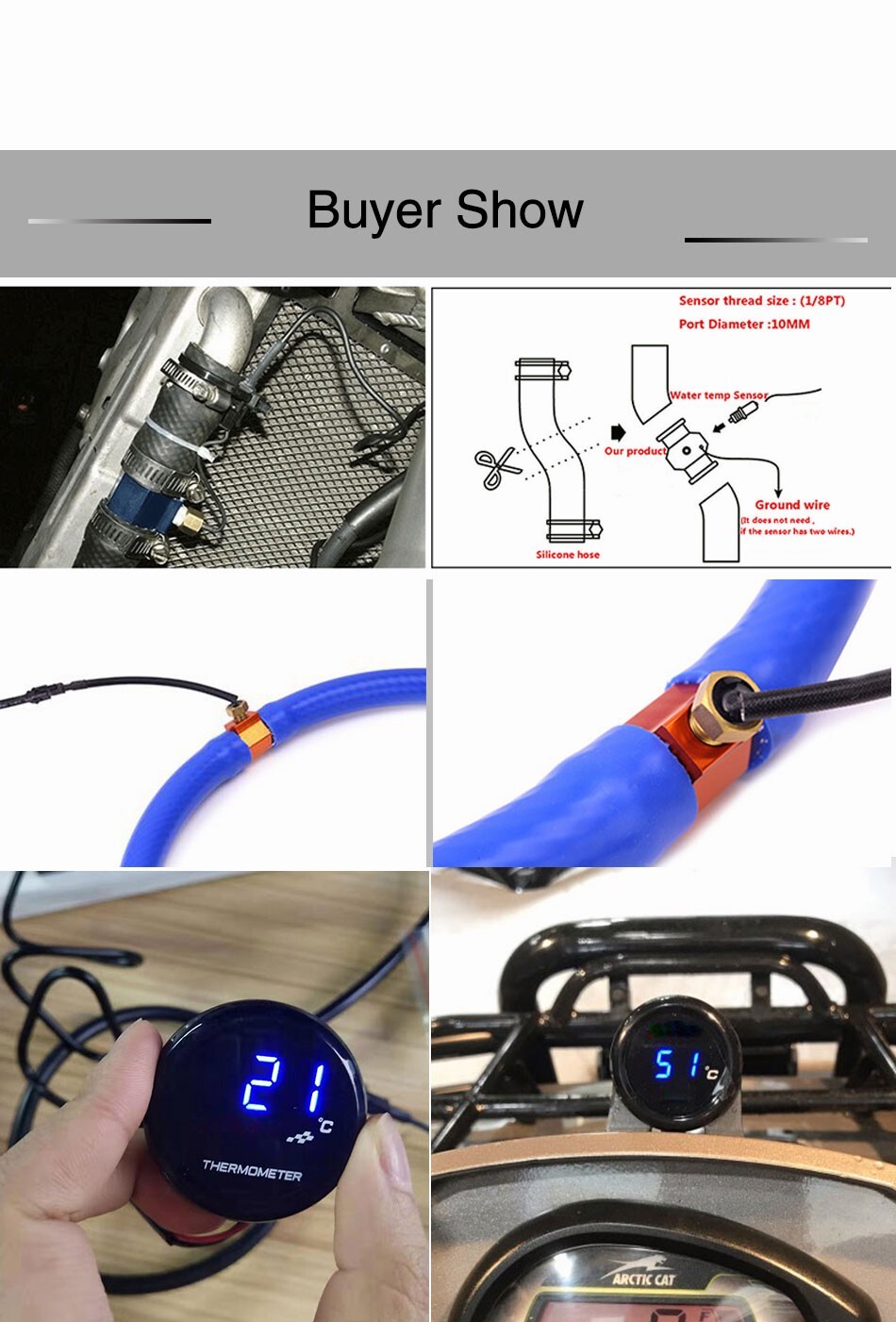 22mm Red/Blue Water Temp Gauge Digital LED Temperature Motorcycle Auto Meter