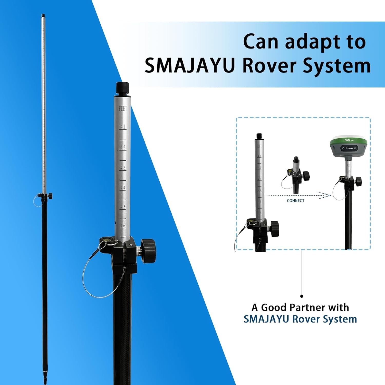 2.2M GPS Pole for RTK RoverSurvey Double Scale Meter and Feet for Trimble,Topcon
