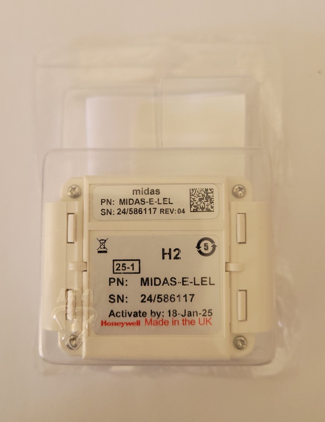 Honeywell H2 MIDAS-E-LEL Gas Detector Sensor Cartridge, 4 Years Remaining