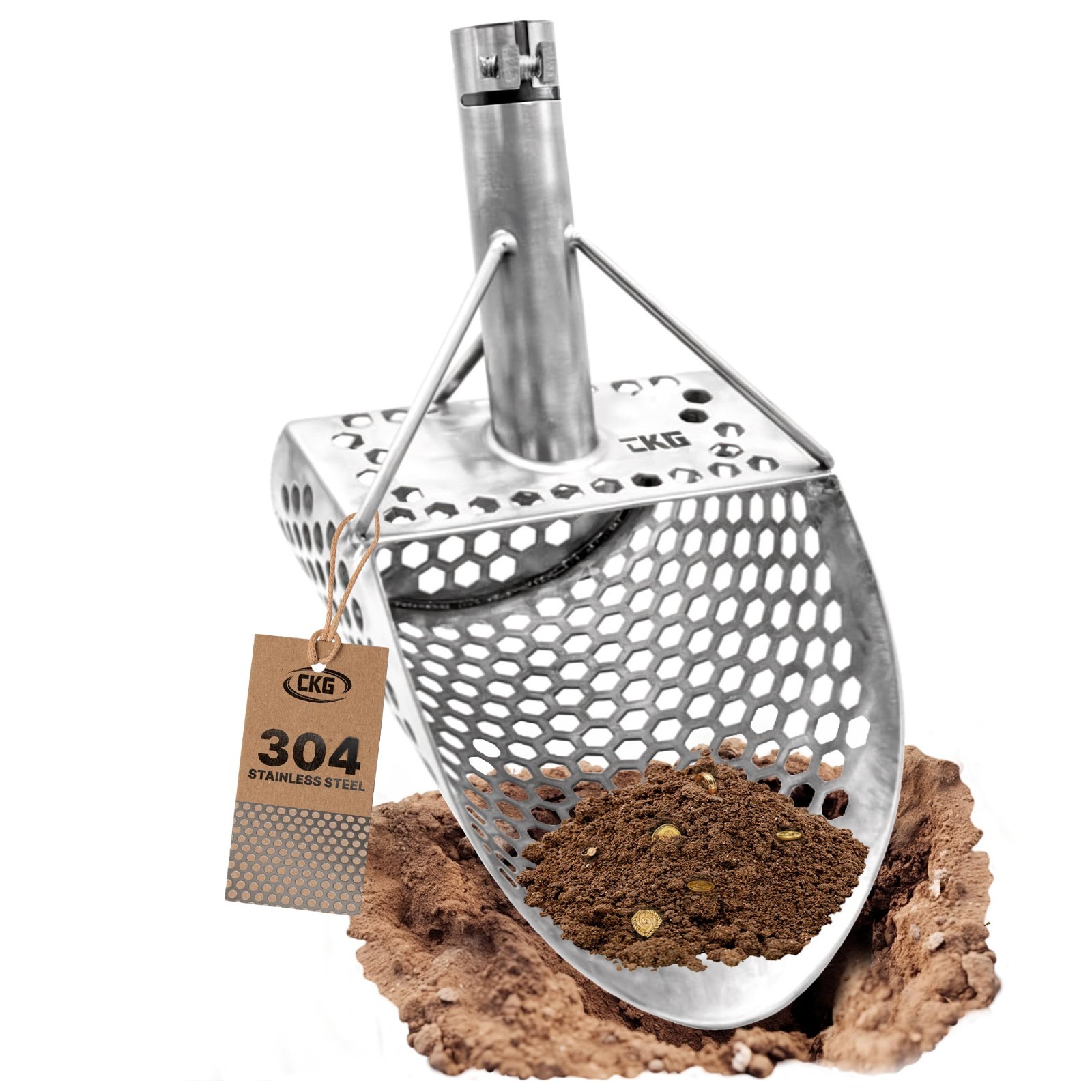 Heavy Duty Sand Scoop for Metal Detecting – Stainless Steel Sifter Shovel 9×6