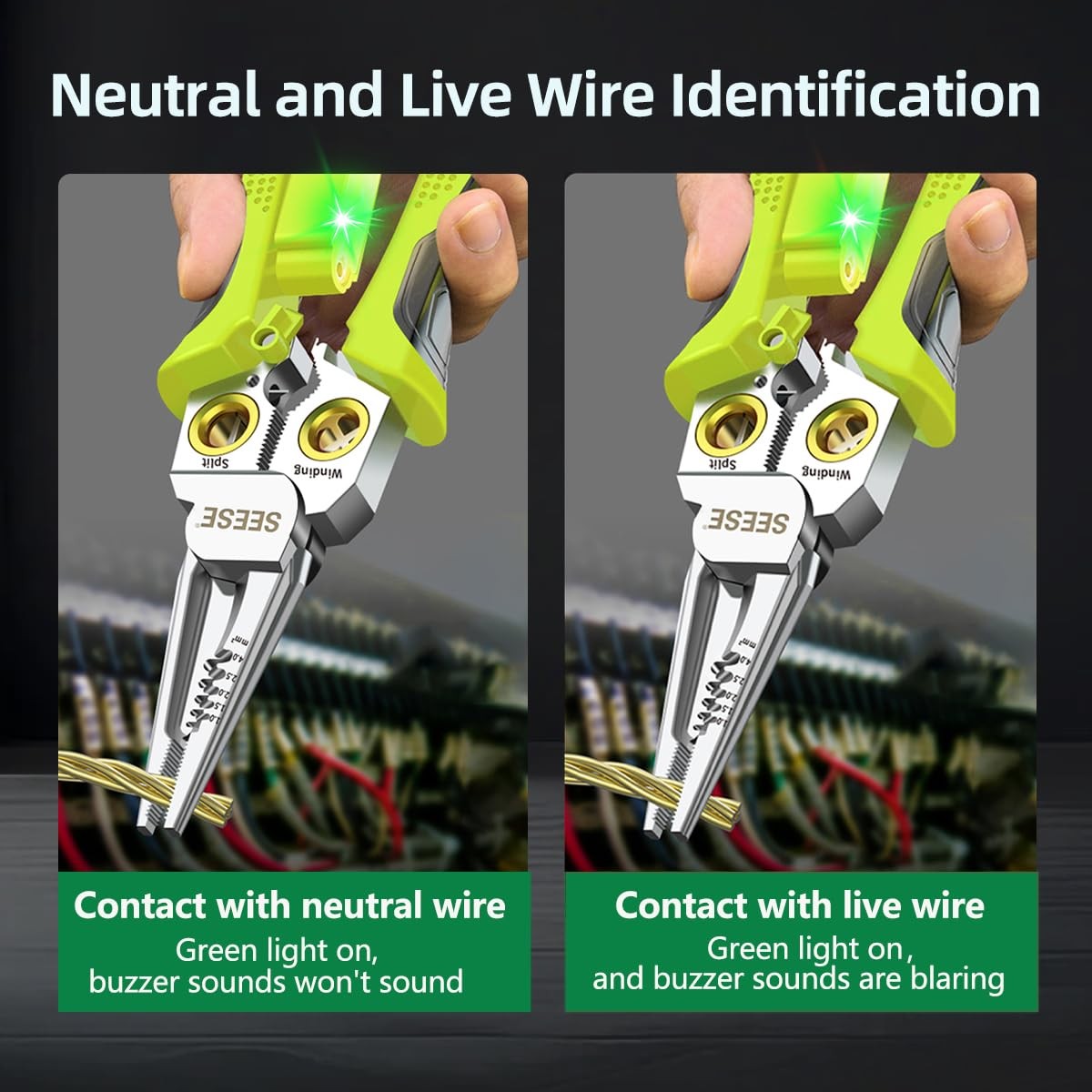 SEESE 8-in-1 Wire Stripper for Electrician: Needle Nose Pliers with Green