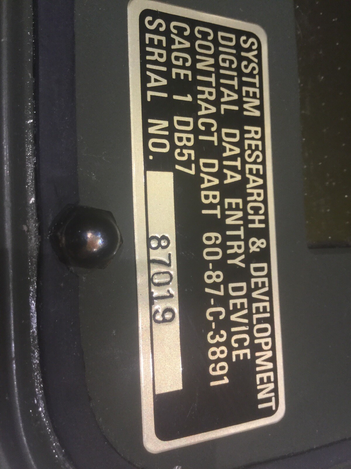 SRDC Military Digital Data Entry Device Contract DABT 60-87-C3891 Touchscreen
