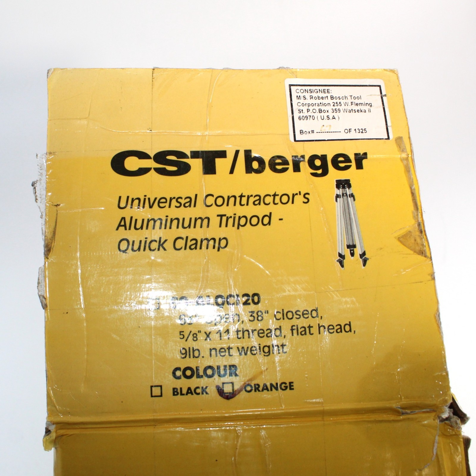 CST/Berger 60-ALQCI20 Universal Contractors Aluminum Tripod Quick Clamp Orange