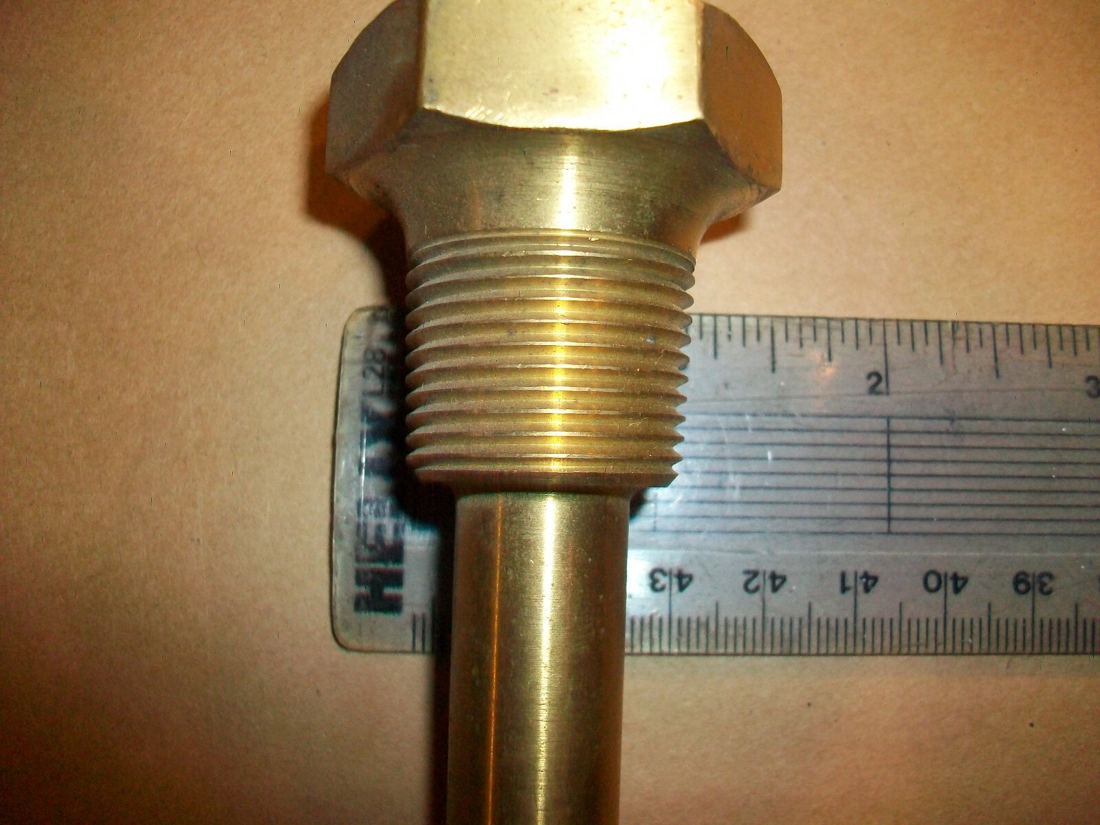 Unbranded Brass Thermocouple Well 4.25″ Overall 2 5/8″ Probe 1″ NPT NEW