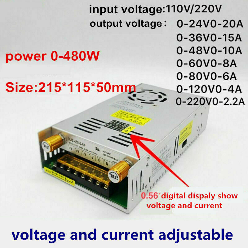 Power 480W Supply Adjustable Current limit 12V 24V 36V 48V 60V 80V 120V