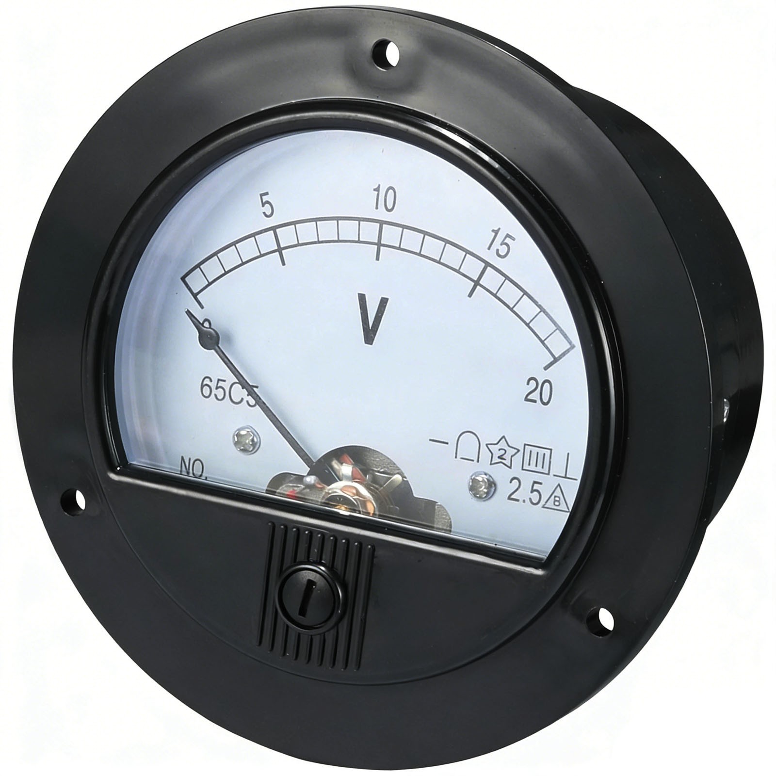 DC 0-20V Round Analog Panel Voltmeter 65C5 Gauge Voltage Meter Black Dial